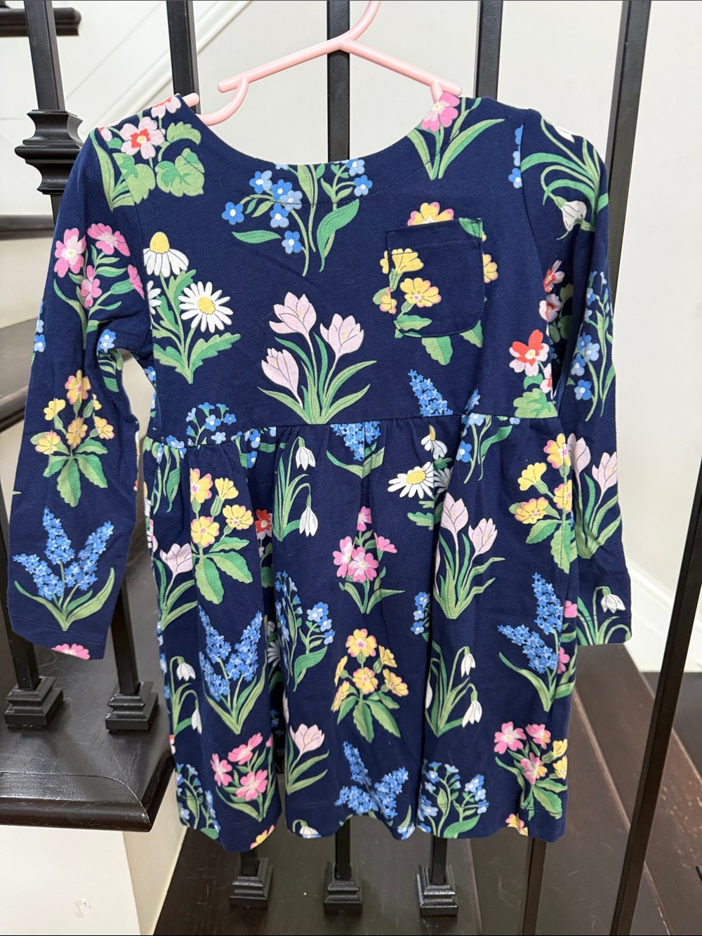 Mini Boden Navy Floral Long-Sleeve Dress with Pocket
